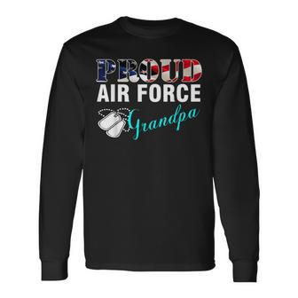 Proud Air Force Grandpa With American Flag Veteran Long Sleeve T-Shirt T-Shirt | Mazezy