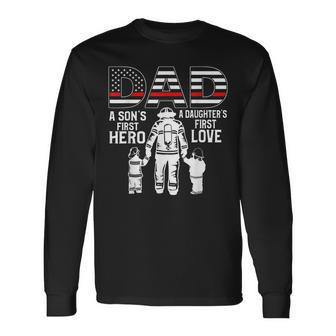 Proud Firefighter Dad Daddy Fireman Dad Father’S Day Men Long Sleeve T-Shirt - Seseable