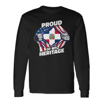 Proud Of My Heritage Dominican Republic American Flag Long Sleeve T-Shirt - Seseable