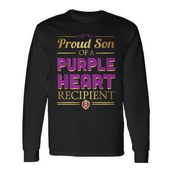 Proud Son Of A Purple Heart Recipient Military Pride Long Sleeve T-Shirt | Mazezy