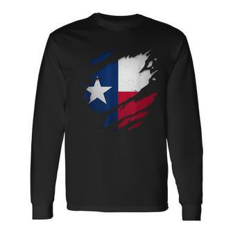 Proud Texan Tx State Torn Ripped Texas Flag Long Sleeve T-Shirt | Mazezy