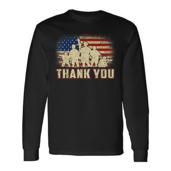 Proud Thank You American Us Flag Military Veteran Day Long Sleeve T-Shirt T-Shirt | Mazezy