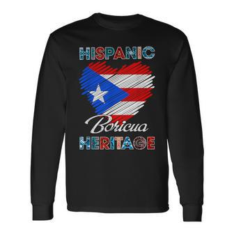 Puerto Rican Hispanic Heritage Boricua Puerto Rico Flag Long Sleeve T-Shirt | Mazezy
