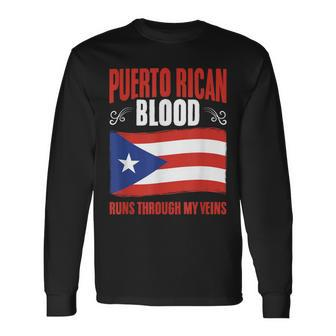 Puerto Rico Flag Boricua Puerto Rican Blood Pride Long Sleeve T-Shirt - Seseable