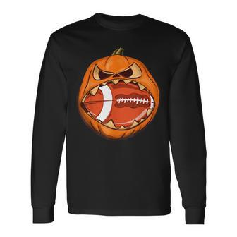 Pumpkin Football Halloween Team Vintage Football Football Long Sleeve T-Shirt T-Shirt | Mazezy