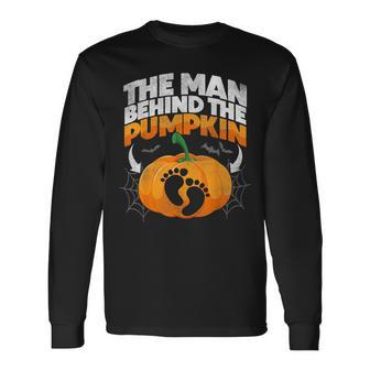 Pumpkin Pregnant Halloween Pregnancy Announcement Dad Long Sleeve T-Shirt - Monsterry CA