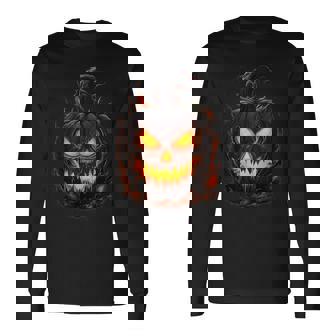 Pumpkin Scary Spooky Halloween Costume For Woman Adults Long Sleeve T-Shirt | Mazezy