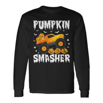 Pumpkin Smasher Halloween Monster Truck Lover Boys Toddler Long Sleeve T-Shirt - Monsterry CA
