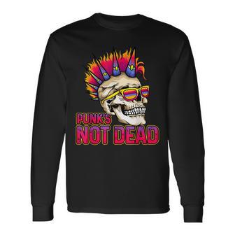 Punks Not Dead Rock 80S 90S Retro Rocker Skull Punk Rock Long Sleeve T-Shirt - Thegiftio