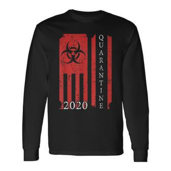 Quarantine 2020 American Flag Bio-Hazard Community Awareness Long Sleeve T-Shirt | Mazezy