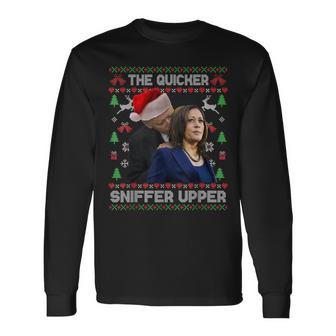 The Quicker Sniffer Upper Anti Biden Ugly Christmas Sweater Long Sleeve T-Shirt | Mazezy