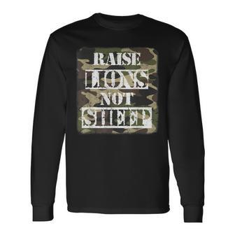 Raise Lions Not Sheep American Patriot Camo Patriotic Lion Long Sleeve T-Shirt | Mazezy