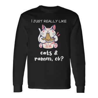 Ramen Cat Lover Cats And Ramen Noodles Long Sleeve T-Shirt - Thegiftio