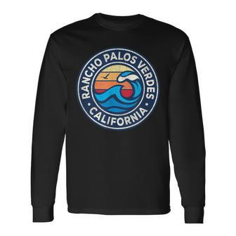 Rancho Palos Verdes California Ca Vintage Nautical Waves Des Long Sleeve T-Shirt | Mazezy