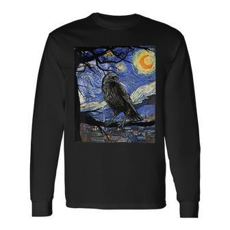 Raven Lover Art Starry Night Raven Crow Raven Long Sleeve T-Shirt | Mazezy