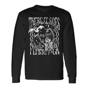 There It Goes My Last Flying Fck Halloween Skeleton Long Sleeve T-Shirt | Mazezy