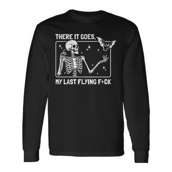 There It Goes My Last Flying Halloween Skeleton Bat Long Sleeve T-Shirt - Monsterry AU