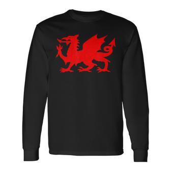 Red Dragon Wales Welsh Flag Soccer Football Fan Jersey Long Sleeve T-Shirt | Mazezy