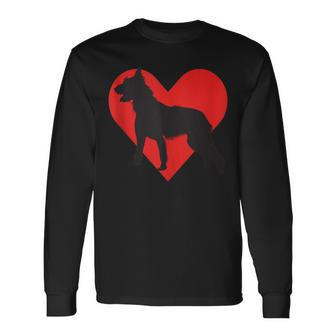 Red Heart Cute Dog Bouvier Des Ardennes Long Sleeve T-Shirt | Mazezy