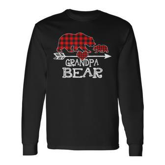 Red Plaid Grandpa Bear One Cub Matching Buffalo Pajama Xmas Long Sleeve T-Shirt T-Shirt | Mazezy