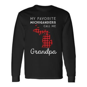 Red Plaid Michigan Dad Grandpa My Favorite Michiganders Long Sleeve T-Shirt T-Shirt | Mazezy