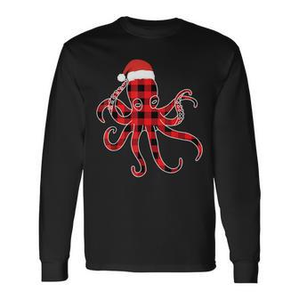 Red Plaid Octopus Pajama Family Buffalo Christmas Long Sleeve T-Shirt | Mazezy