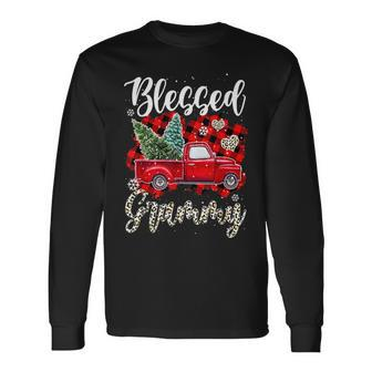 Red Truck Plaid Xmas Tree Blessed Grammy Family Christmas Long Sleeve T-Shirt | Mazezy