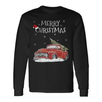 Red Vintage Truck Retro Christmas Tree Pickup Xmas Holidays Long Sleeve T-Shirt | Mazezy CA