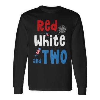 Red White And Two Birthday 4Th Of July American 2Nd Birthday Long Sleeve T-Shirt - Monsterry DE