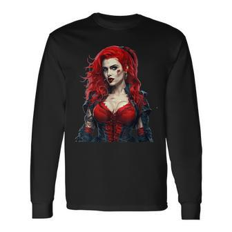Redheaded Vamp Female Vampire Vampire Halloween Horror Halloween Long Sleeve T-Shirt | Mazezy