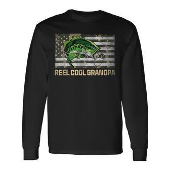 Reel Cool Grandpa Camouflage Fathers Day Fisherman Fishing Long Sleeve T-Shirt - Seseable
