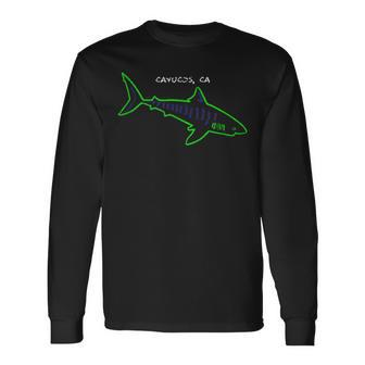 Retro 80S Style Cayucos Ca Abstract Shark Long Sleeve T-Shirt | Mazezy