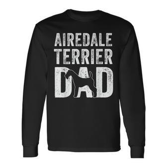 Retro Airedale Terrier Dad Papa Fathers Day Dog Silhouette Long Sleeve T-Shirt T-Shirt | Mazezy