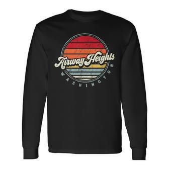 Retro Airway Heights Home State Cool 70S Style Sunset Long Sleeve T-Shirt | Mazezy