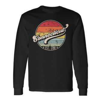 Retro Connecticut Home State Ct Cool 70S Style Sunset Long Sleeve T-Shirt - Thegiftio UK