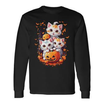 Retro Cute Cat Halloween Season Costume Night Party Long Sleeve T-Shirt | Mazezy