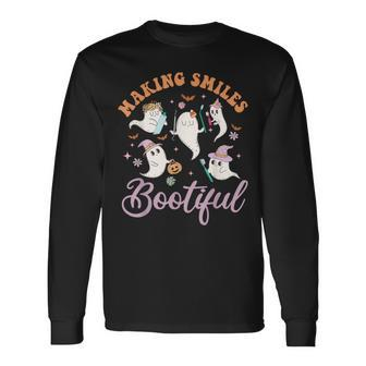 Retro Dental Halloween Making Smiles Bootiful Trick Or Th Long Sleeve T-Shirt | Mazezy