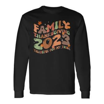Retro Family Thanksgiving 2023 Thankful My Tribe Matching Long Sleeve T-Shirt - Seseable