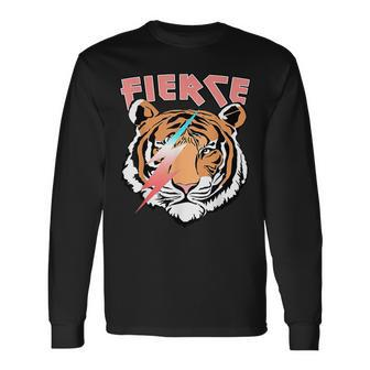 Retro Fierce Tiger Lover Lightning Long Sleeve T-Shirt | Mazezy