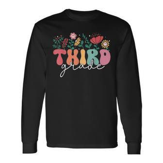 Retro First Day Of 3Rd Grade Groovy Flower Back To School Long Sleeve T-Shirt T-Shirt | Mazezy