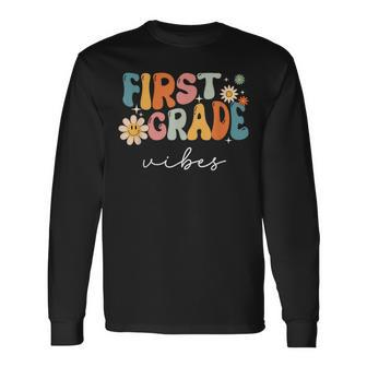 Retro First Grade Vibes 1St Grade Team First Day Of School Long Sleeve T-Shirt - Seseable