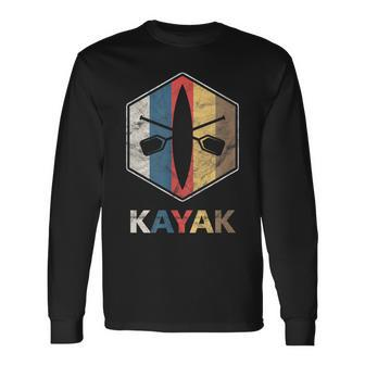 Retro Kayak Kayaker Kayaking Canoe Water Sports Paddle Long Sleeve T-Shirt | Mazezy