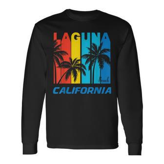 Retro Laguna Beach California Palm Trees Vacation Long Sleeve T-Shirt | Mazezy