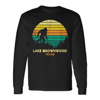 Retro Lake Brownwood Texas Big Foot Souvenir Long Sleeve T-Shirt | Mazezy