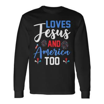 Retro Loves Jesus And America Too God Christian 4Th Of July Long Sleeve T-Shirt - Monsterry DE