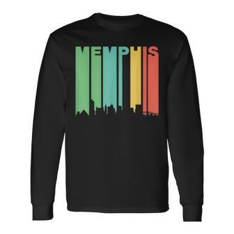 Retro Memphis Tennessee Cityscape Downtown Skyline Long Sleeve T-Shirt | Mazezy