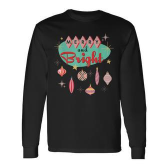 Retro Merry And Bright Mid-Century Modern Christmas Ornament Long Sleeve T-Shirt - Seseable