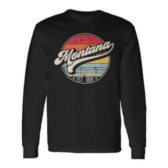 Retro Montana Home State Mt Cool 70S Style Sunset Long Sleeve T-Shirt - Thegiftio UK