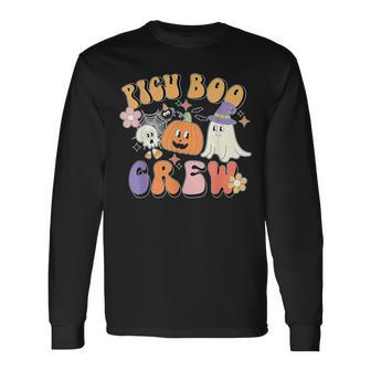 Retro Picu Boo Crew Ghost Pumpkin Halloween Costume Nursing Long Sleeve T-Shirt | Mazezy