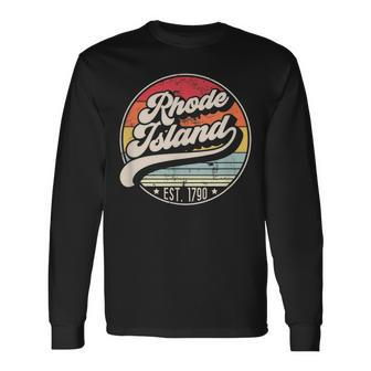 Retro Rhode Island Home State Ri Cool 70S Style Sunset Long Sleeve T-Shirt T-Shirt | Mazezy